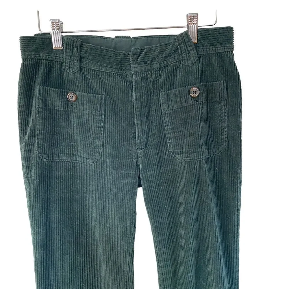 Free people green corduroy pants flare pockets size 0